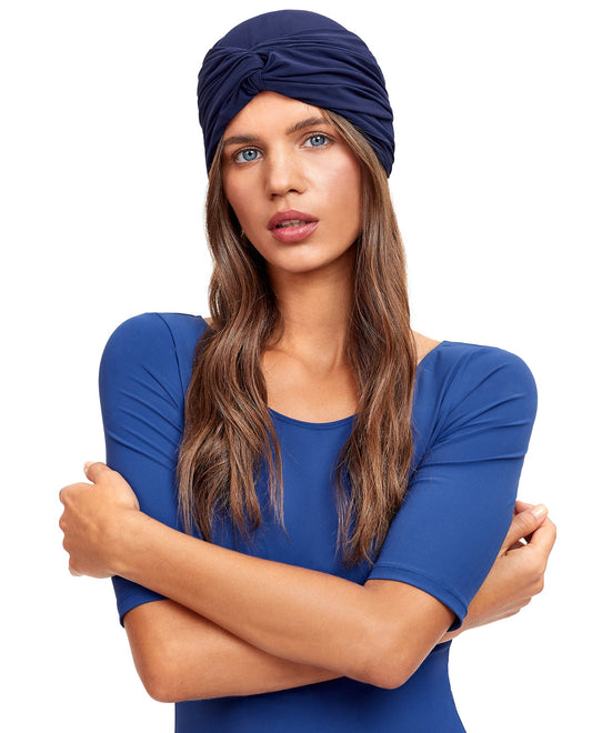 Front View Of Gottex Modest Knotted Hair Covering | GOTTEX MODEST NAVY