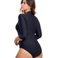Back View Of Gottex Modest High Neck Long Sleeve One Piece Swimsuit | GOTTEX MODEST BLACK