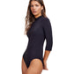 Side View View Of Gottex Modest High Neck Long Sleeve One Piece Swimsuit | GOTTEX MODEST BLACK
