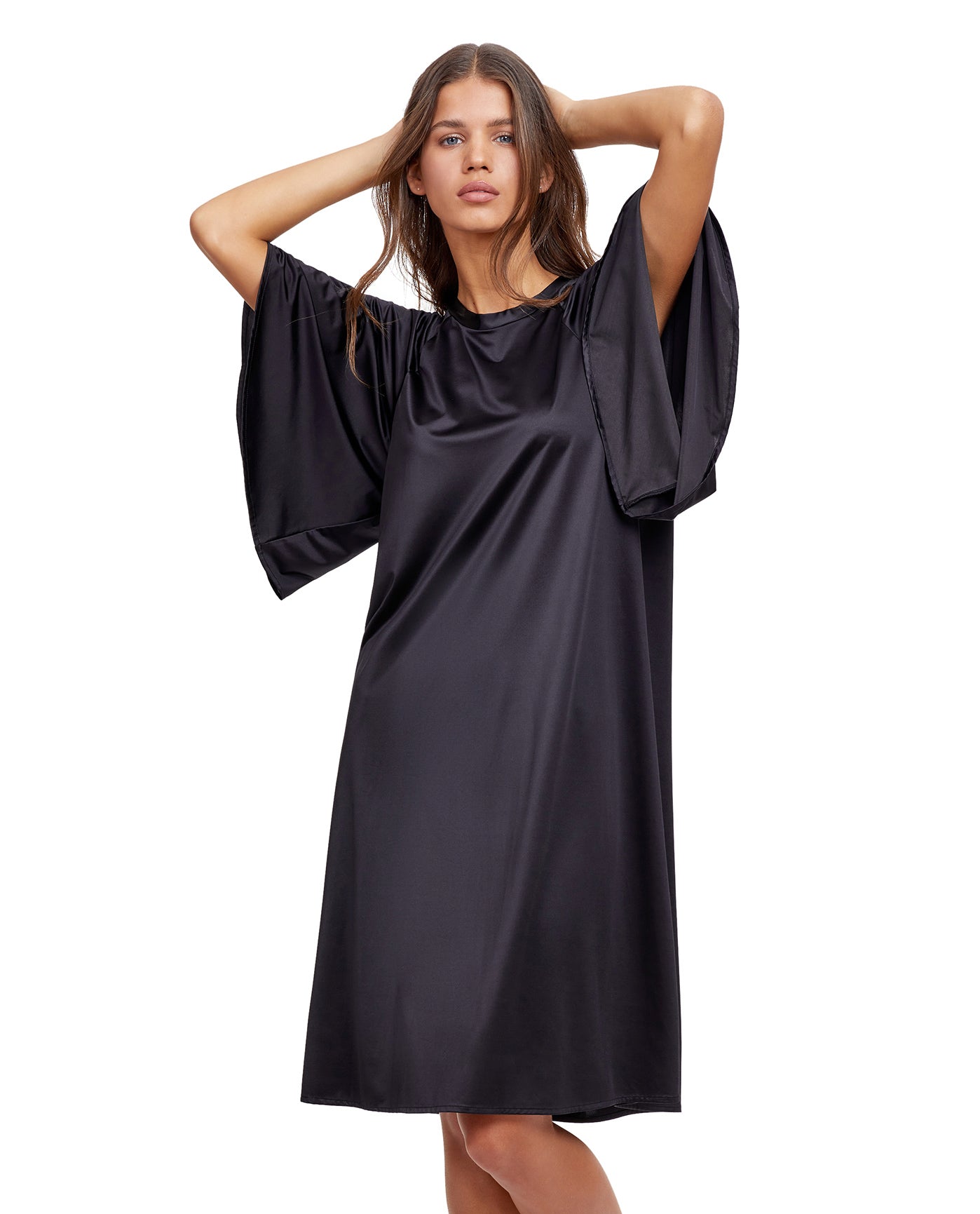 Alternate Front View Of Gottex Modest High Neck Loose Fitting Dress | GOTTEX MODEST BLACK