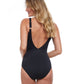 Back View Of Gottex Essentials Full Coverage Mirage V-Neck One Piece Swimsuit | Gottex Mirage Black And White