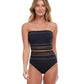 Front View Of Gottex Essentials Onyx Bandeau Strapless One Piece Swimsuit | Gottex Onyx Black And Gold