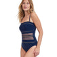 Side View View Of Gottex Essentials Onyx Bandeau Strapless One Piece Swimsuit | Gottex Onyx Navy And Gold