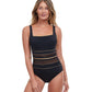 Front View Of Gottex Essentials Onyx Square Neck One Piece Swimsuit | Gottex Onyx Black And Gold