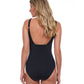 Back View Of Gottex Essentials Onyx Square Neck One Piece Swimsuit | Gottex Onyx Black And Gold