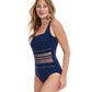 Side View View Of Gottex Essentials Onyx Square Neck One Piece Swimsuit | Gottex Onyx Navy And Gold