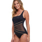 Side View View Of Gottex Essentials Onyx Full Coverage Square Neck One Piece Swimsuit | Gottex Onyx Black And Gold