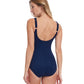 Back View Of Gottex Essentials Onyx Full Coverage Square Neck One Piece Swimsuit | Gottex Onyx Navy And Gold