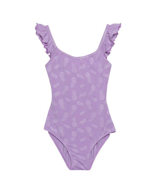 Front View Of Gottex Kids Pineapple Round Neck One Piece Swimsuit | GOTTEX KIDS PINEAPPLE PURPLE