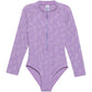 Front View Of Gottex Kids Pineapple Long Sleeve Zip Up Rash Guard One Piece Swimsuit | GOTTEX KIDS PINEAPPLE PURPLE