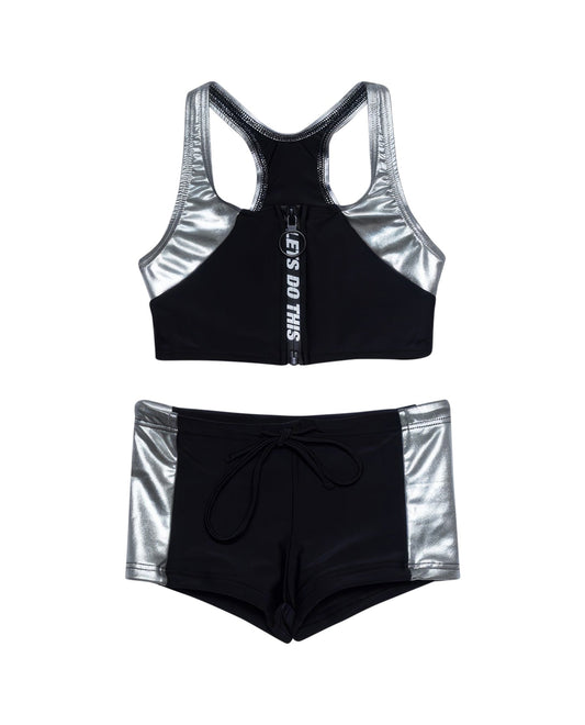Front View Of Gottex Kids Duo Sporty Round Neck Bikini Top And Boy Shorts | GOTTEX KIDS DUO