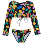 Front View Of Gottex Kids Spice Long Sleeve Cropped Rash Guard Top And Bikini Bottom | GOTTEX KIDS SPICE