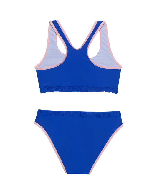 Back View Of Gottex Kids Ocean Sporty Round Neck Bikini Top And Bikini Bottom | GOTTEX KIDS OCEAN BLUE
