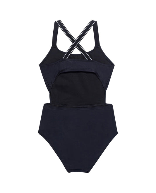 Front View Of Gottex Kids Hearts Round Neck Cut Out One Piece Swimsuit | GOTTEX KIDS HEARTS BLACK