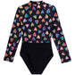 Back View Of Gottex Kids Hearts Long Sleeve Zip Up Rash Guard One Piece Swimsuit | GOTTEX KIDS HEARTS