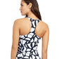 Back View Of Free Sport Geo Club D-Cup Round Neck Y-Back Tankini Top | FREE SPORT GEO CLUB BLACK AND WHITE