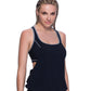 Front View Of Free Sport Dna D-Cup Blouson Y-Back Tankini Top | FREE SPORT DNA BLACK AND WHITE