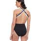 Back View Of Free Sport Upstream High Neck Cutout Crisscross Back One Piece Swimsuit | FREE SPORT UPSTREAM BLACK AND WHITE