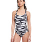 Front View Of Free Sport Upstream Round Neck Y-Back One Piece Swimsuit | FREE SPORT UPSTREAM BLACK AND WHITE