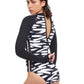 alternate back 1 View Of Free Sport Upstream Long Sleeve High Neck Rash Guard One Piece Swimsuit | FREE SPORT UPSTREAM BLACK AND WHITE
