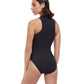 Back View Of Free Sport Free Mindset High Neck High Back Zippered One Piece Swimsuit | FREE SPORT FREE MINDSET