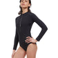 Side View View Of Free Sport Free Mindset Long Sleeve High Neck Sexy Back Cutout Rash Guard One Piece Swimsuit | FREE SPORT FREE MINDSET