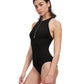 Side View View Of Free Sport Ultimate Wave High Neck Y-Back Zipper One Piece Swimsuit | FREE SPORT ULTIMATE WAVE BLACK
