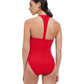 Back View Of Free Sport Ultimate Wave High Neck Y-Back Zipper One Piece Swimsuit | FREE SPORT ULTIMATE WAVE RED