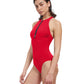 Side View View Of Free Sport Ultimate Wave High Neck Y-Back Zipper One Piece Swimsuit | FREE SPORT ULTIMATE WAVE RED