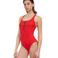 Side View View Of Free Sport Ultimate Wave Round Neck Y-Back Zipper One Piece Swimsuit | FREE SPORT ULTIMATE WAVE RED
