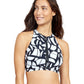 Front View Of Free Sport Geo Club High Neck Zippered Y-Back Bikini Top | FREE SPORT GEO CLUB BLACK AND WHITE