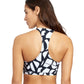 Back View Of Free Sport Geo Club High Neck Zippered Y-Back Bikini Top | FREE SPORT GEO CLUB BLACK AND WHITE