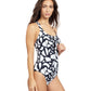 Side View View Of Free Sport Geo Club Round Neck Y-Back Zipper One Piece Swimsuit | FREE SPORT GEO CLUB BLACK AND WHITE