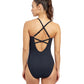 Back View Of Free Sport Free Round Neck Strappy One Piece Swimsuit | FREE SPORT FREE BLACK