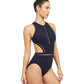 Side View View Of Free Sport Champion High Neck Cutout Crisscross Back One Piece Swimsuit | FREE SPORT CHAMPION BLACK