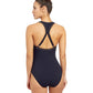 Back View Of Free Sport Champion Round Neck Y-Back One Piece Swimsuit | FREE SPORT CHAMPION BLACK