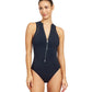 Alternate Front View Of Free Sport Champion High Neck High Back Zippered One Piece Swimsuit | FREE SPORT CHAMPION BLACK