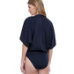 Back View Of Gottex Couture Flirtation V-Neck Blouson One Piece Swimsuit | Gottex Flirtation Black