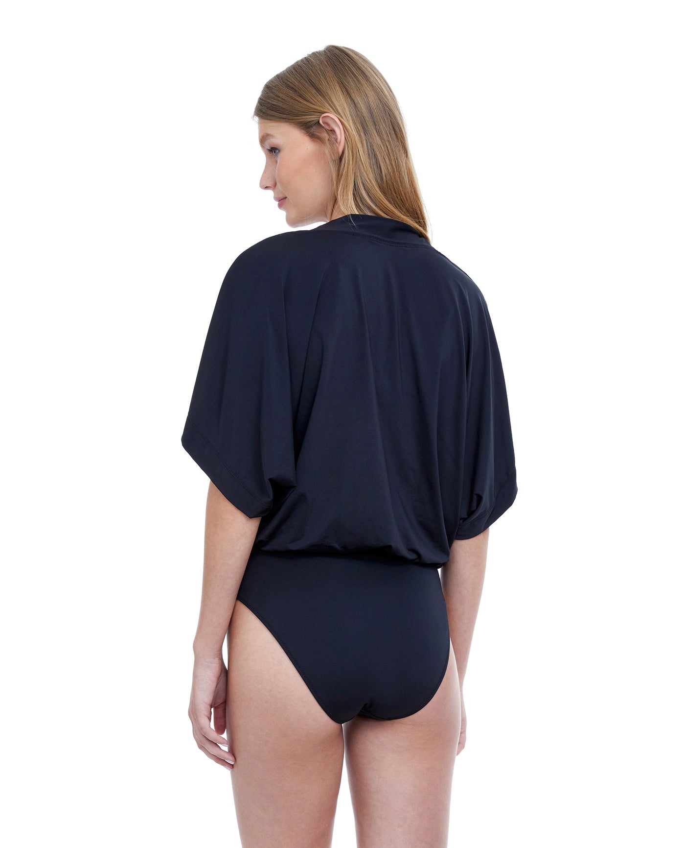 Back View Of Gottex Couture Flirtation V-Neck Blouson One Piece Swimsuit | Gottex Flirtation Black