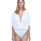 Front View Of Gottex Couture Flirtation V-Neck Blouson One Piece Swimsuit | Gottex Flirtation White