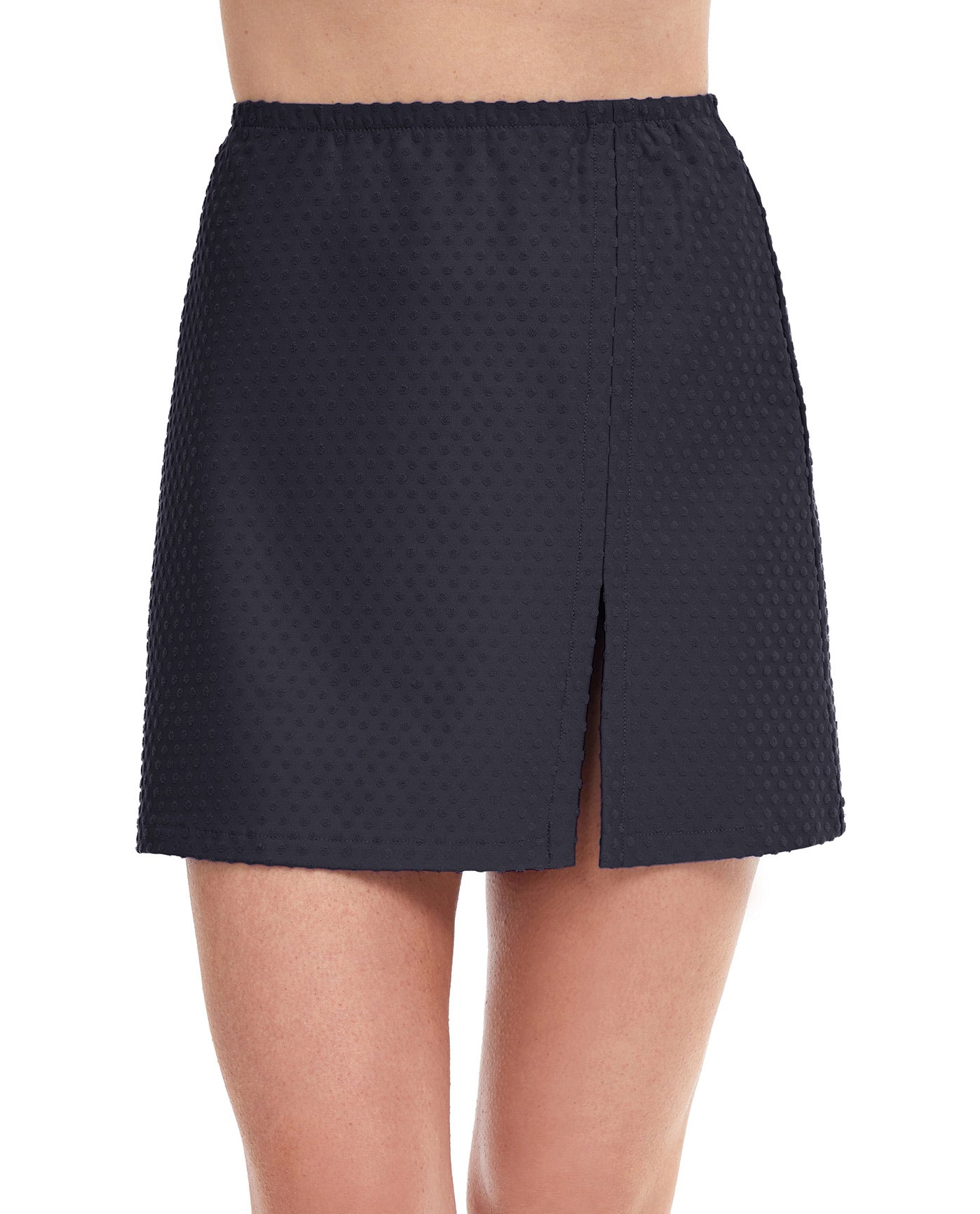 Front View Of Gottex Essentials Day Dream Textured Cover Up Mini Skirt With Slit | Gottex Day Dream Black