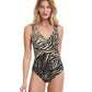 Front View Of Profile By Gottex Wildlife V-Neck Surplice One Piece Swimsuit | GOTTEX WILDLIFE BROWN