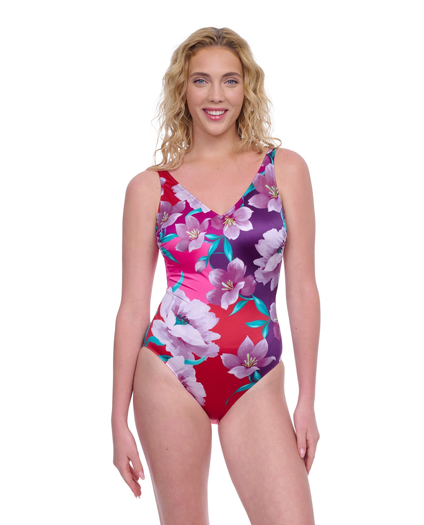 Front View of Gottex Exclusive V-Neck One Piece Swimsuit | GOTTEX BELLA ROSE CHERRY