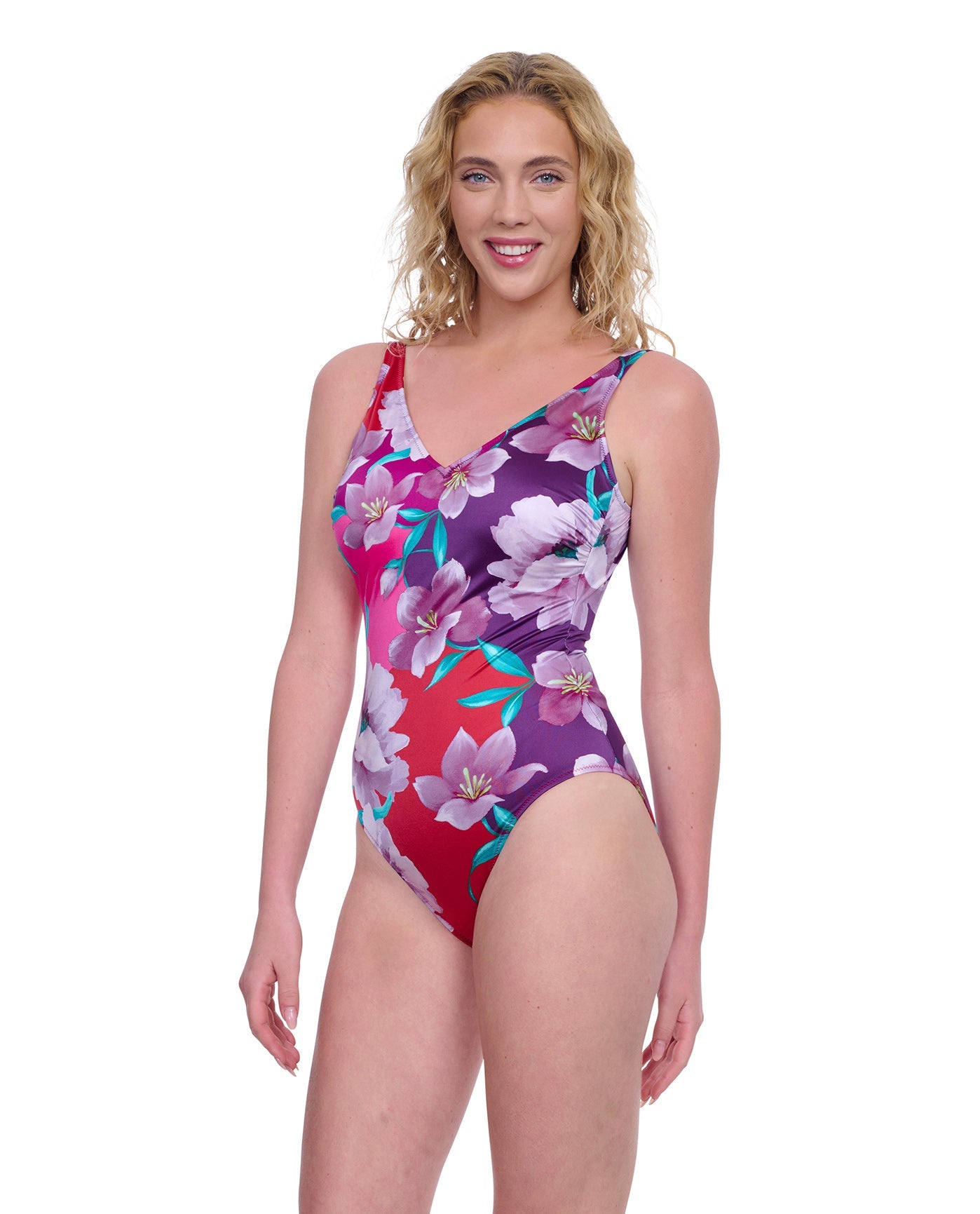 Side View View of Gottex Exclusive V-Neck One Piece Swimsuit | GOTTEX BELLA ROSE CHERRY