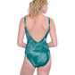 Back View of Gottex Exclusive V-Neck One Piece Swimsuit | GOTTEX NATURAL ESSENCE GREEN AND WHITE