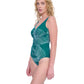 Side View View of Gottex Exclusive V-Neck One Piece Swimsuit | GOTTEX NATURAL ESSENCE GREEN AND WHITE