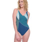 Side View View of Gottex Exclusive V-Neck One Piece Swimsuit | GOTTEX MODERN SHADES BLUE