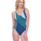 Front View of Gottex Exclusive V-Neck One Piece Swimsuit | GOTTEX MODERN SHADES BLUE