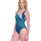 Alternate Side View of Gottex Exclusive V-Neck One Piece Swimsuit | GOTTEX MODERN SHADES BLUE