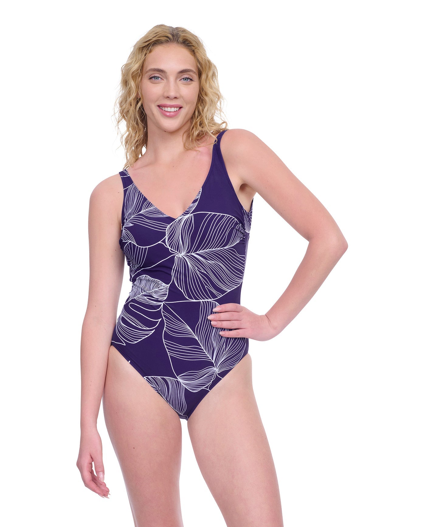 Alternate Front View of Gottex Exclusive V-Neck One Piece Swimsuit | GOTTEX NATURAL ESSENCE INK AND WHITE